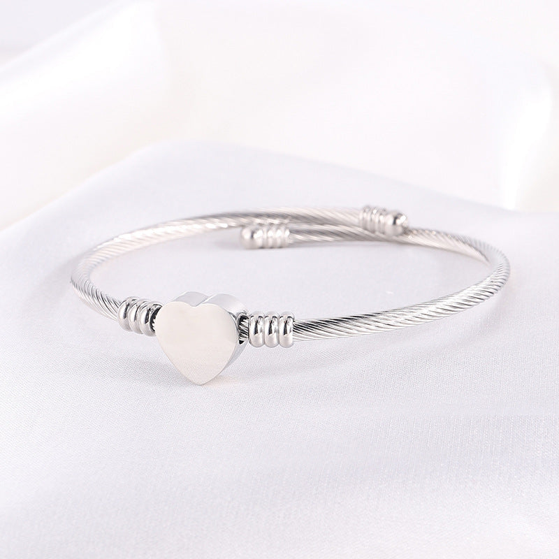 Twisted Cable Wire Charm Open Cuff Bracelet - Heart_2