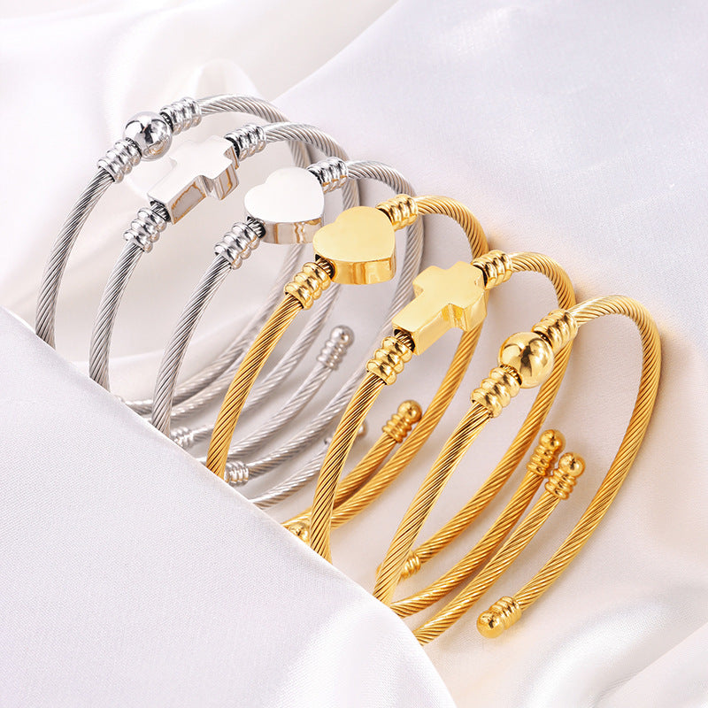 Twisted Cable Wire Charm Open Cuff Bracelet