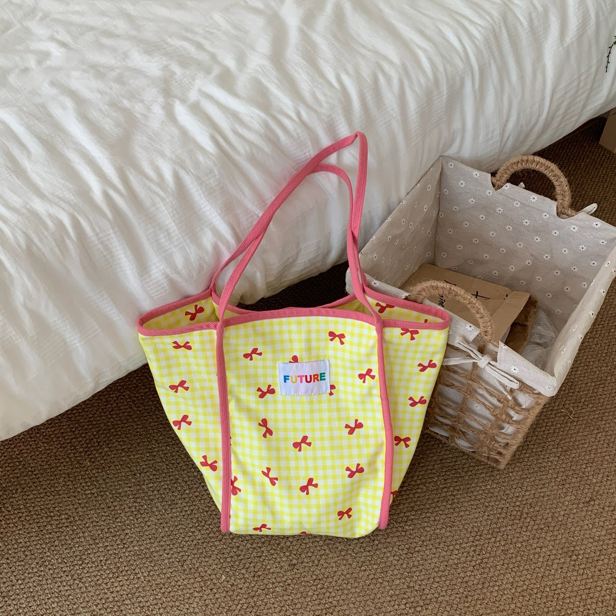 Gingham Plaid Quilted Beach Tote Bag - Color_2