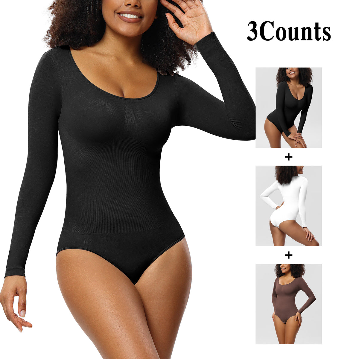 Seamless Scoop Neck Long Sleeve Bodysuit - Set08