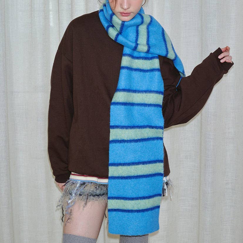 Fuzzy Wide Stripe Knit Winter Scarf