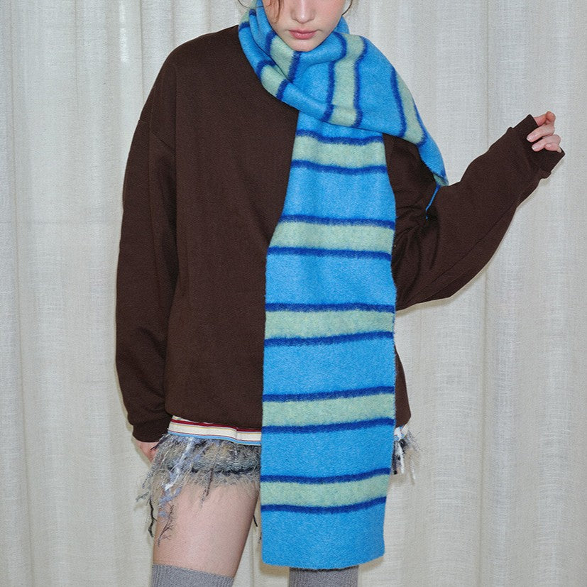 Fuzzy Wide Stripe Knit Winter Scarf - view 1