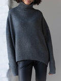 Oversized Roll Neck Drop Shoulder Sweater - Darkgrey