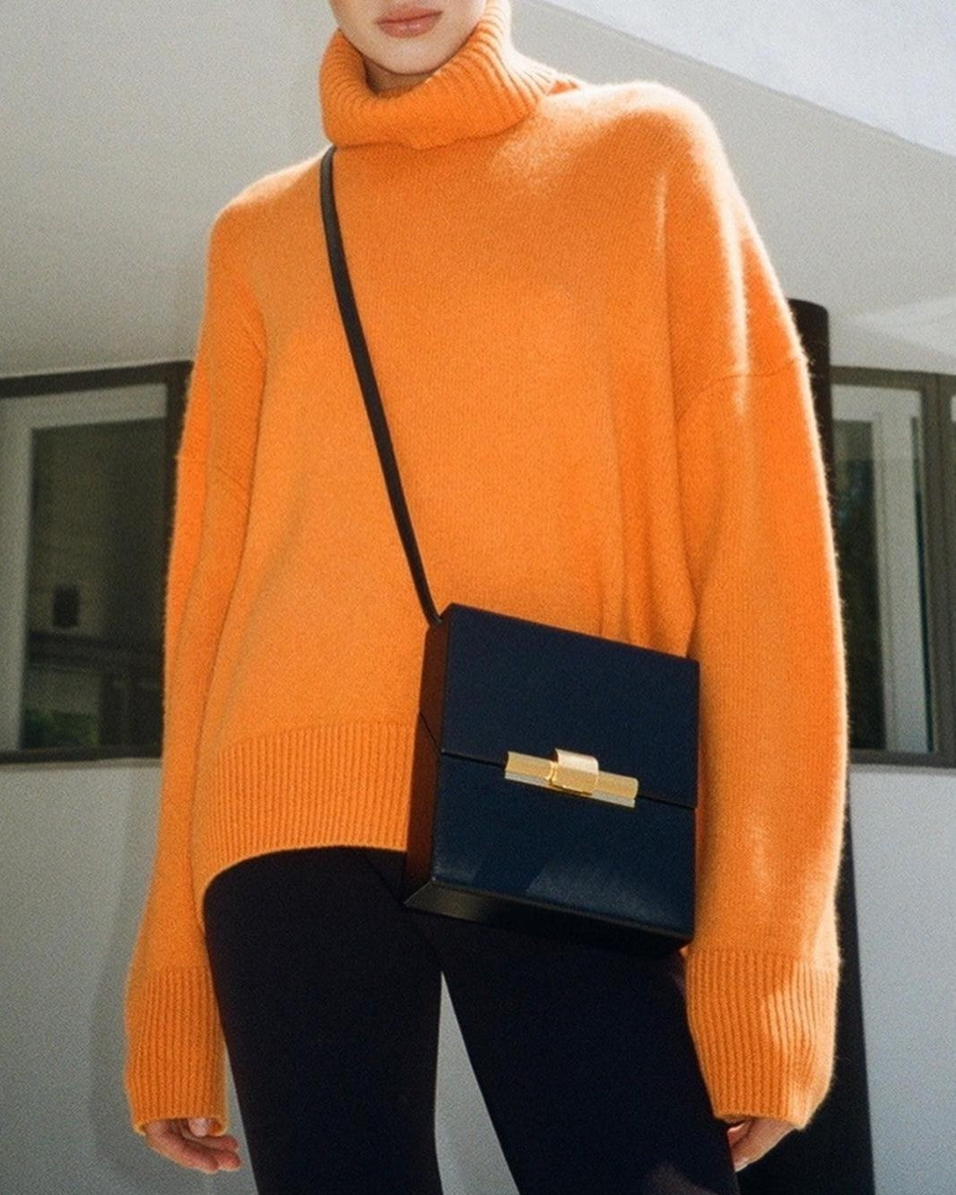 Oversized Roll Neck Drop Shoulder Sweater - Orange