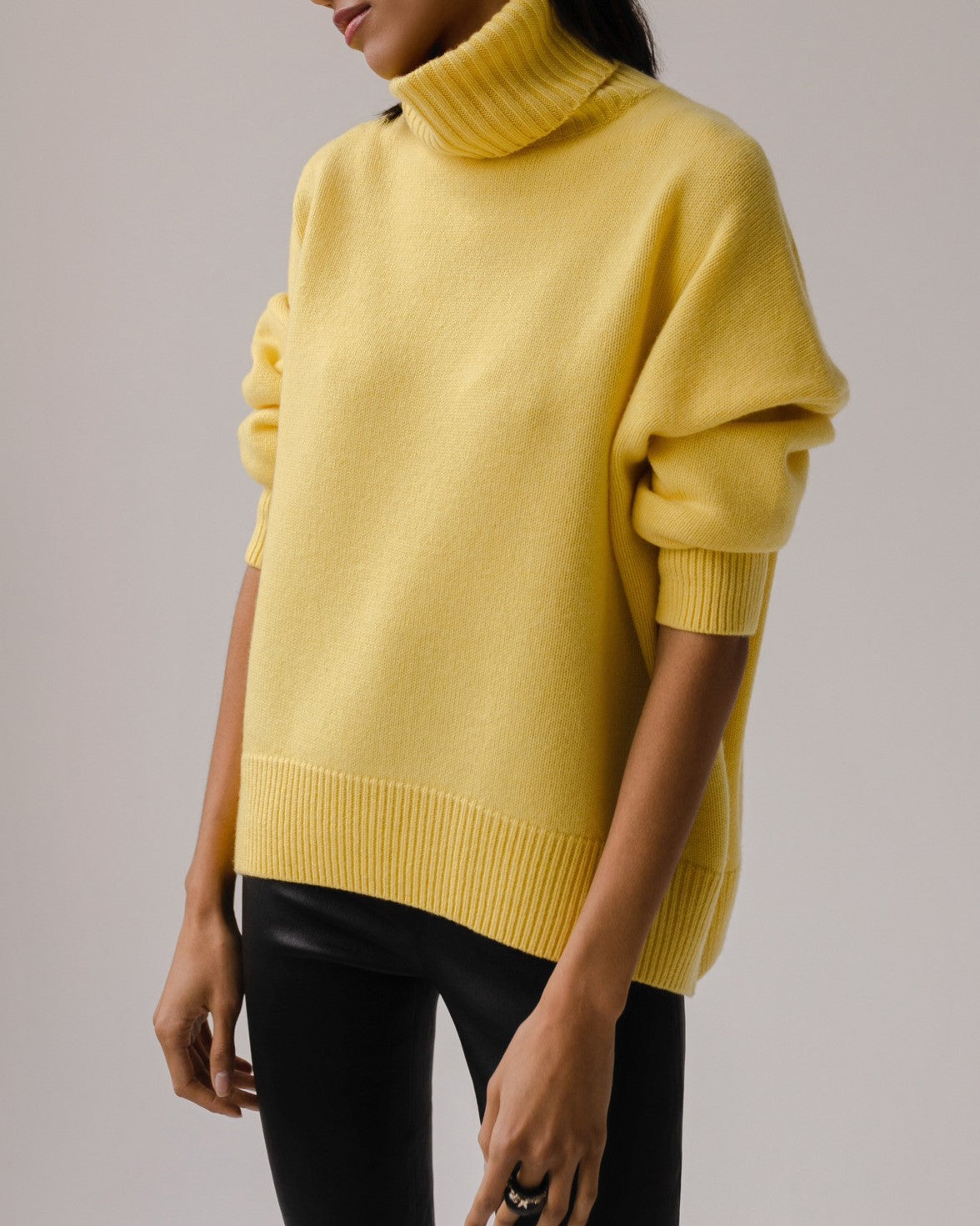 Oversized Roll Neck Drop Shoulder Sweater - Yellow