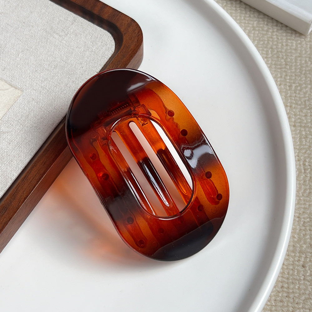 Oval Flat Claw Hair Clip - 3.3in_amber