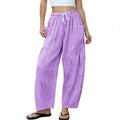 Gingham Plaid Barrel-Leg Casual Wide-Fit Trousers - Purple