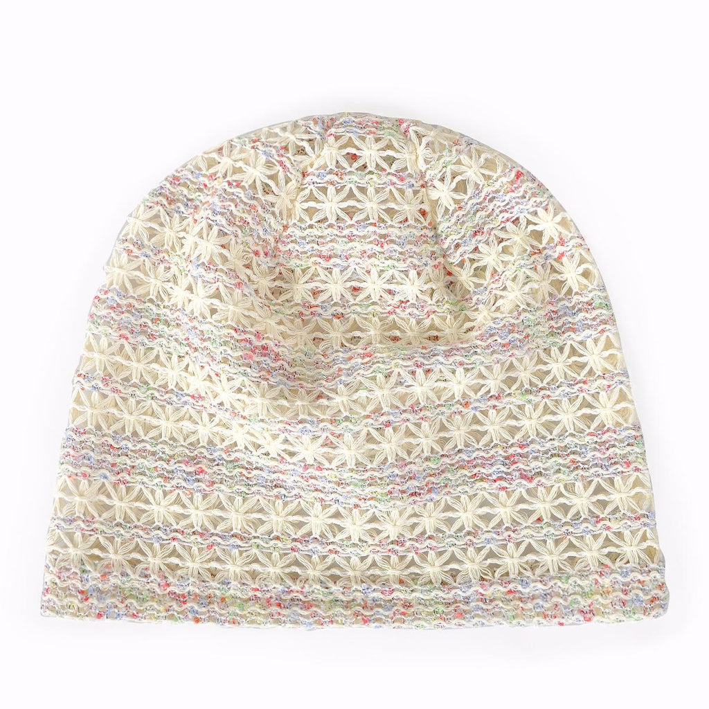 Open Knit Crochet Slouchy Beanie - Beige