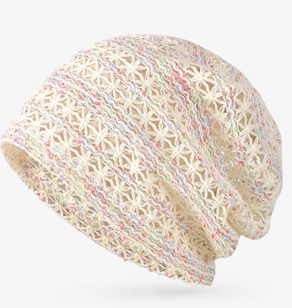 Open Knit Crochet Slouchy Beanie - Beige - 1