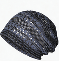Open Knit Crochet Slouchy Beanie - Black