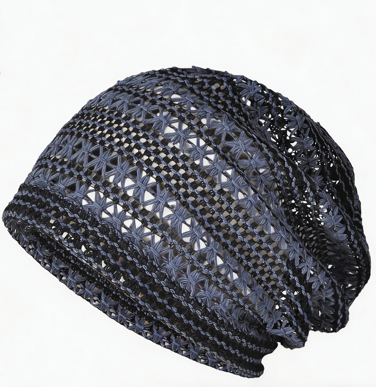 Open Knit Crochet Slouchy Beanie - Black