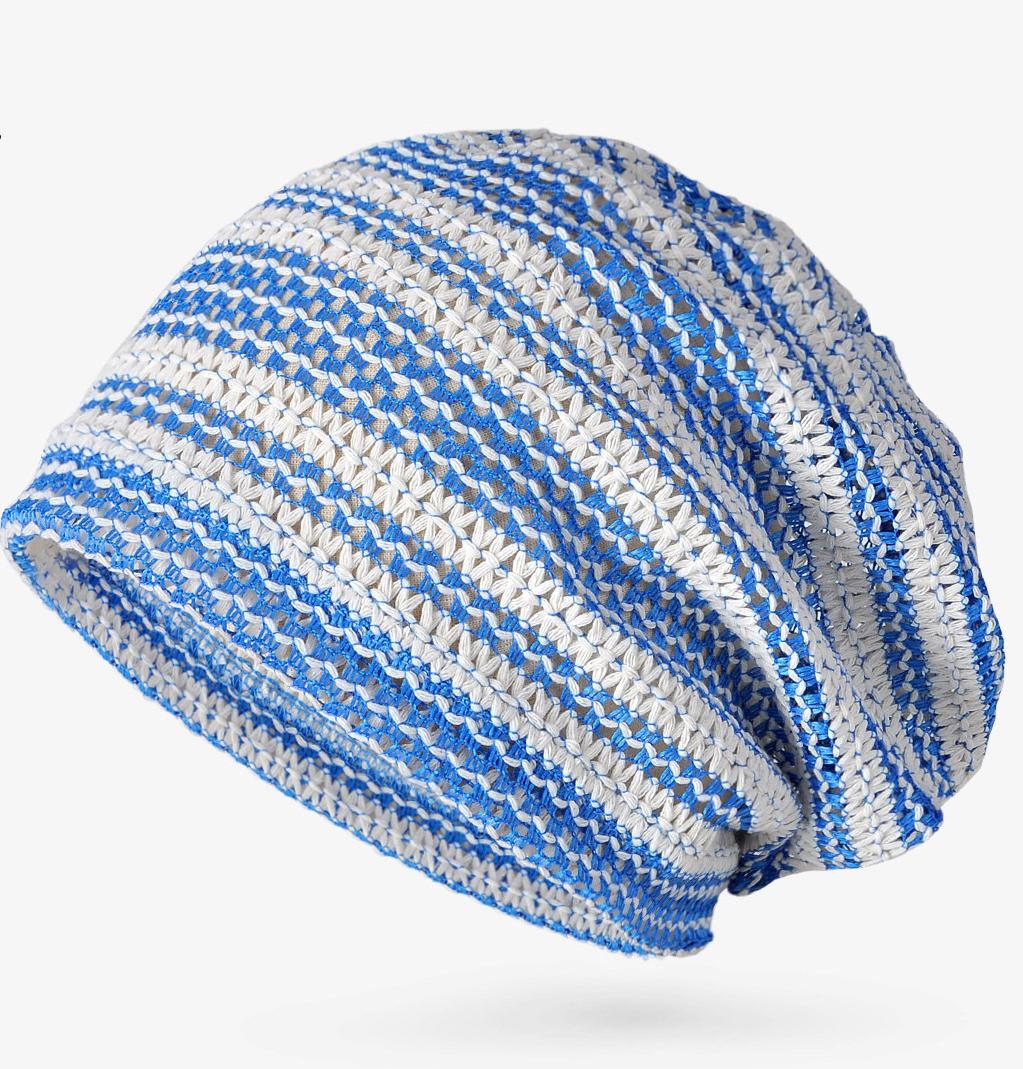 Open Knit Crochet Slouchy Beanie - Blue