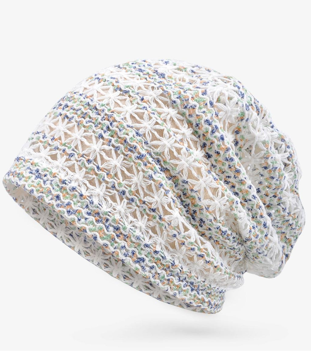Open Knit Crochet Slouchy Beanie - Bwhite