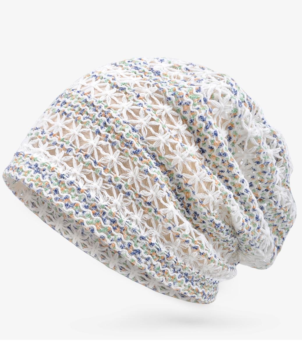 Open Knit Crochet Slouchy Beanie - Bwhite