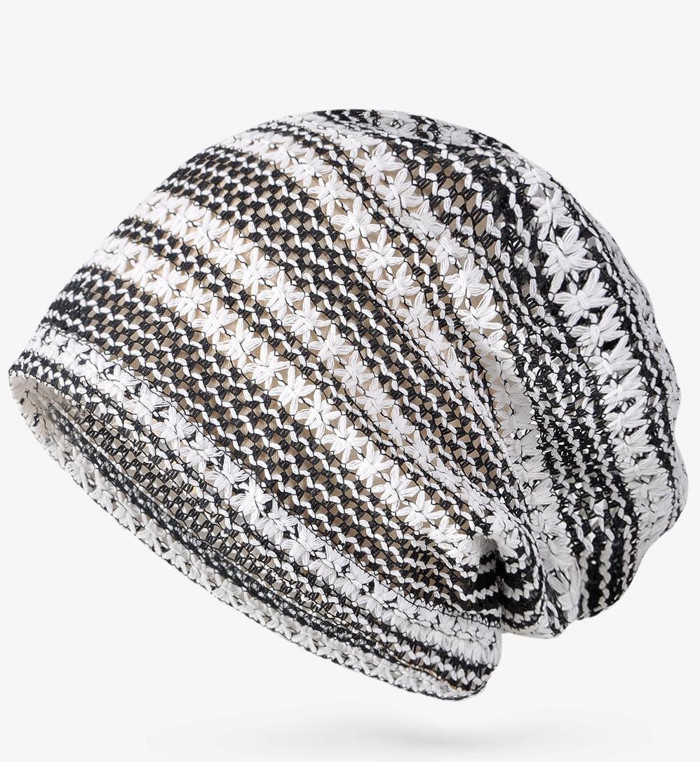 Open Knit Crochet Slouchy Beanie - WBlack