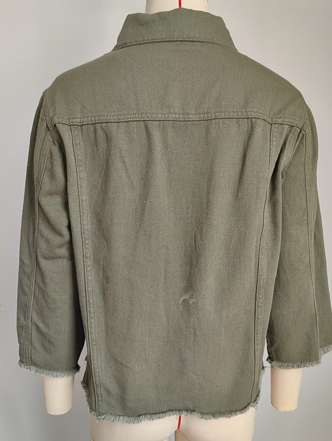 Frayed Patch Pocket Utility Denim Jacket - Green - 5