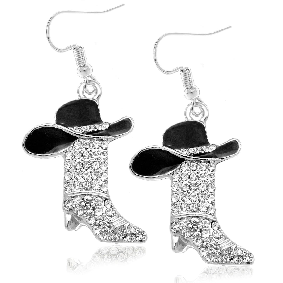 Rhinestone Cowboy Boot Hat Dangle Earrings - Color_04