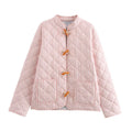 Striped Quilted Toggle Button Cropped Coat - pink