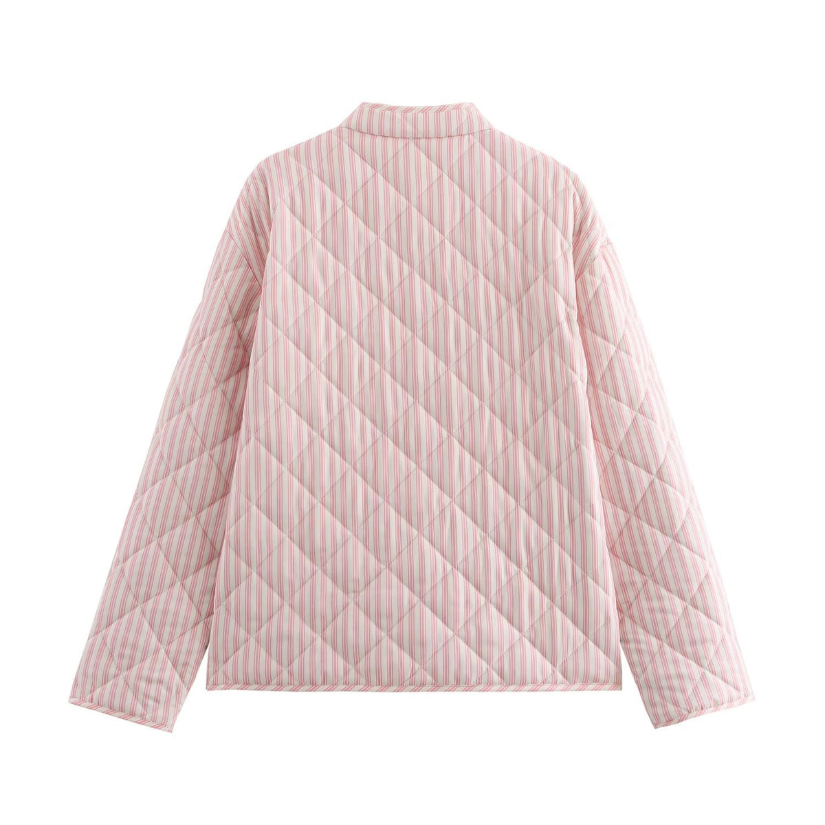Striped Quilted Toggle Button Cropped Coat - pink - 1