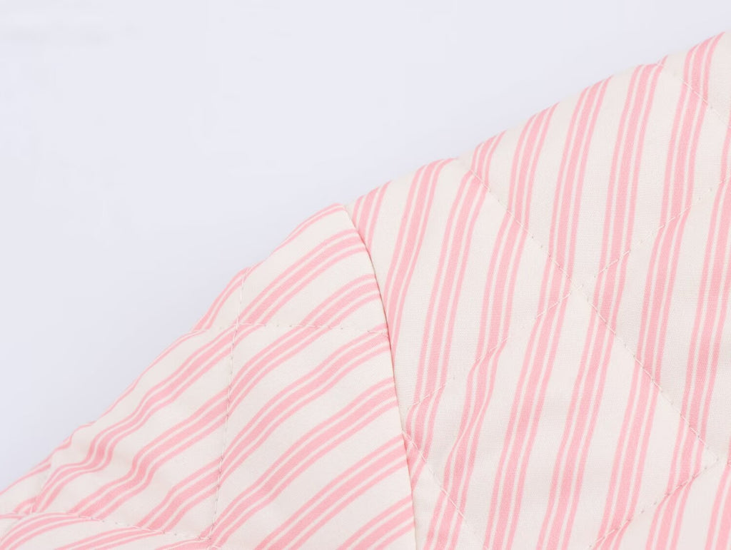 Striped Quilted Toggle Button Cropped Coat - pink - 5