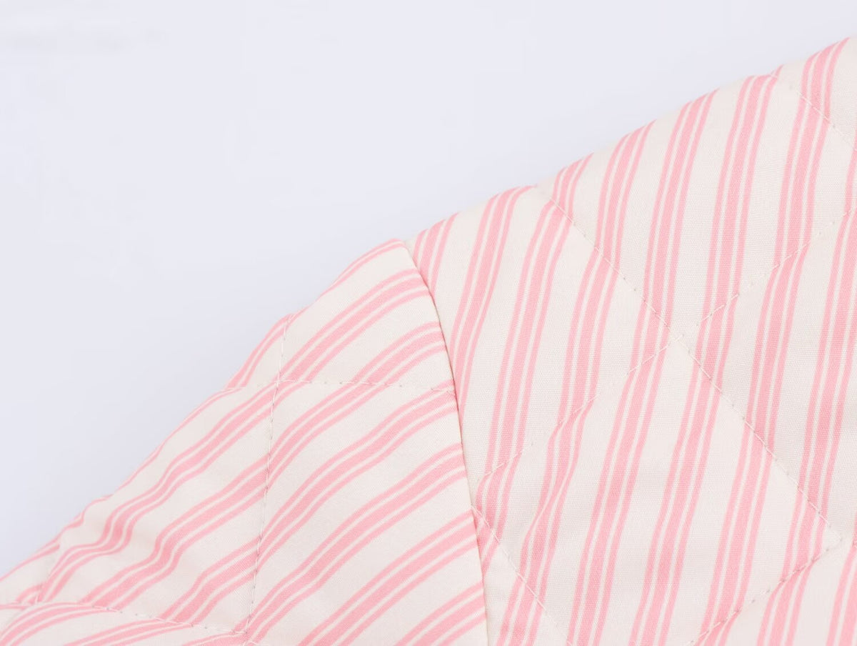 Striped Quilted Toggle Button Cropped Coat - pink - 5