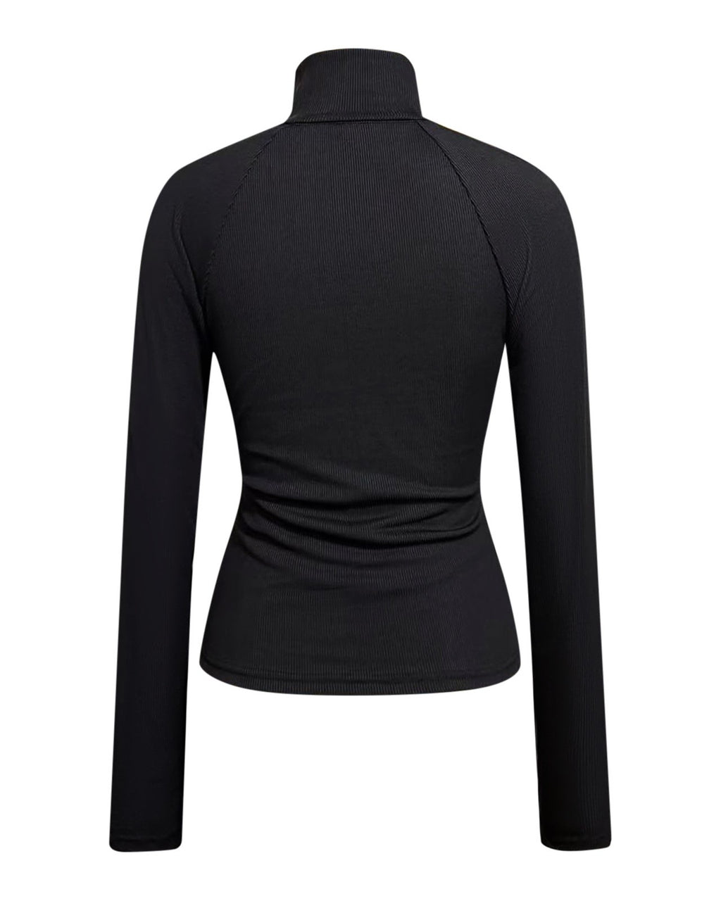 Slim Rib Knit Funnel Neck Zip Top - Black - 2