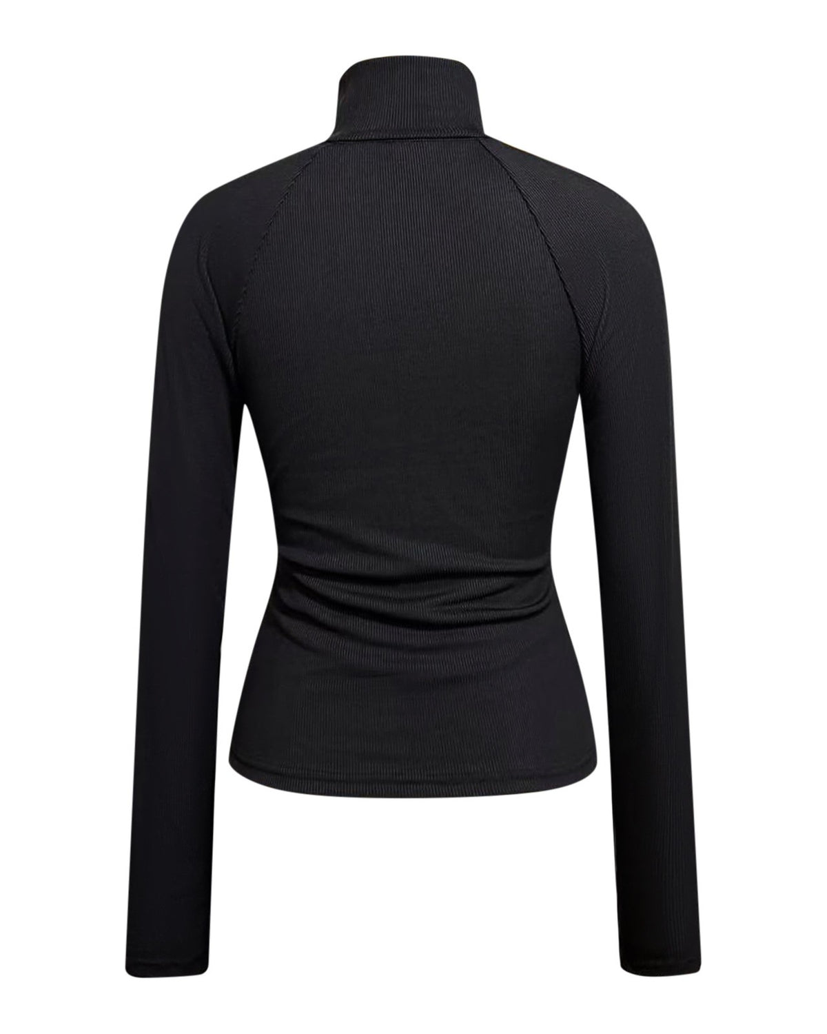 Slim Rib Knit Funnel Neck Zip Top - Black - 2