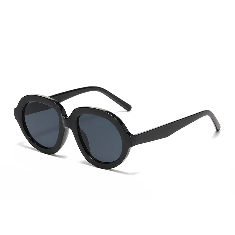 Oversized Round Acetate Frame Sunglasses - Black-1