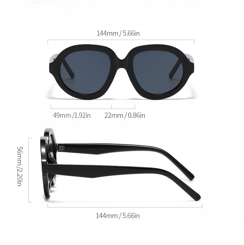 Oversized Round Acetate Frame Sunglasses - Black-1 - 1