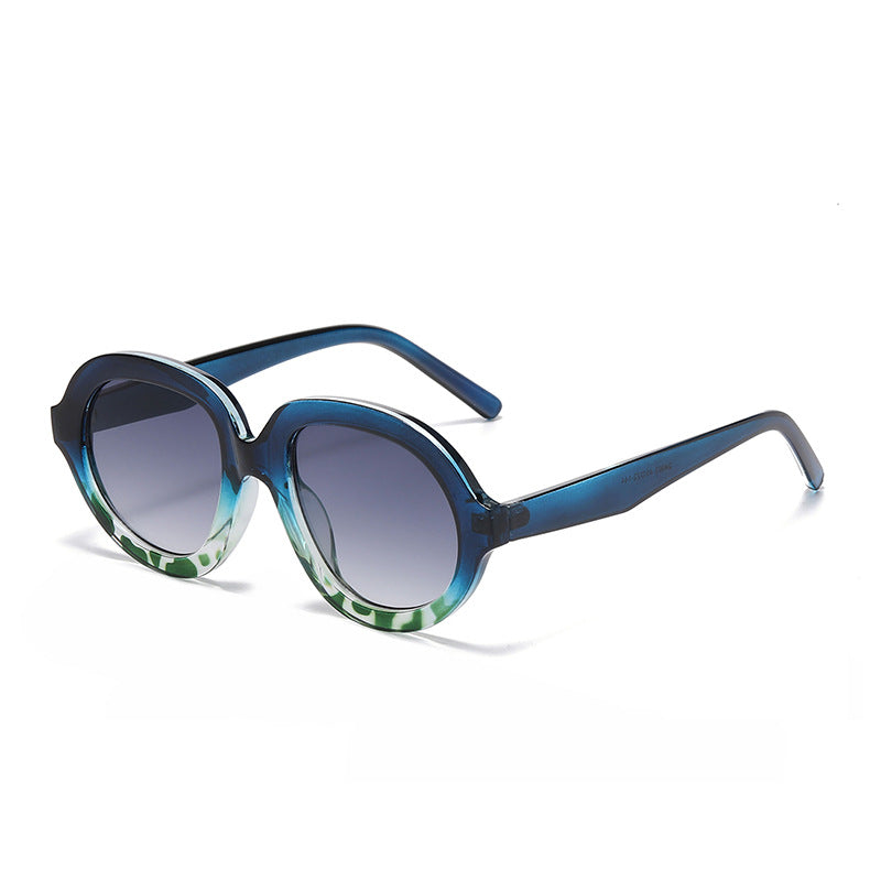 Oversized Round Acetate Frame Sunglasses - Blue-1