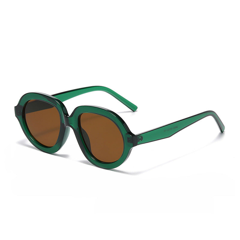 Oversized Round Acetate Frame Sunglasses - Green-1