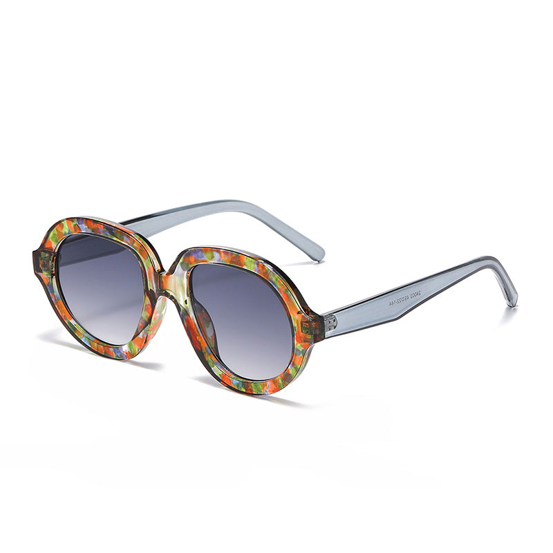 Oversized Round Acetate Frame Sunglasses - Grey-1