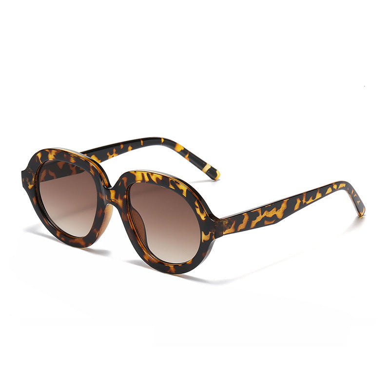 Oversized Round Acetate Frame Sunglasses - Leopard-1