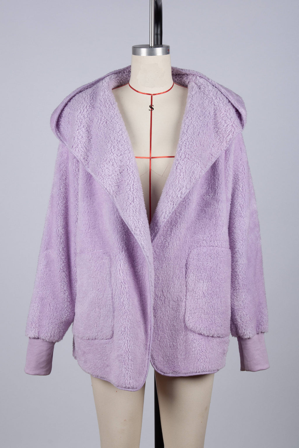 Shawl Hood Teddy Fleece Cocoon Coat - violet - 11