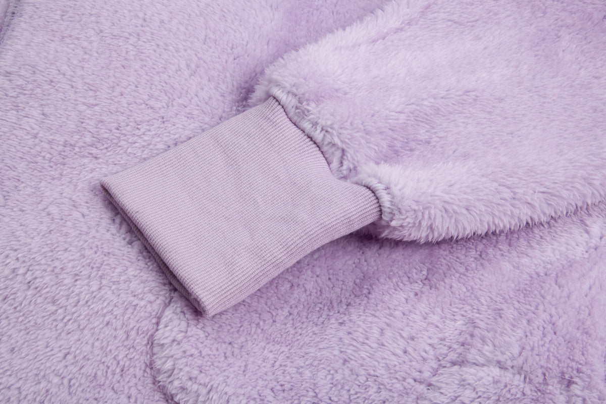 Shawl Hood Teddy Fleece Cocoon Coat - violet - 8