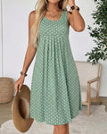 Pleated Polka Dot Swing Tank Dress - Green