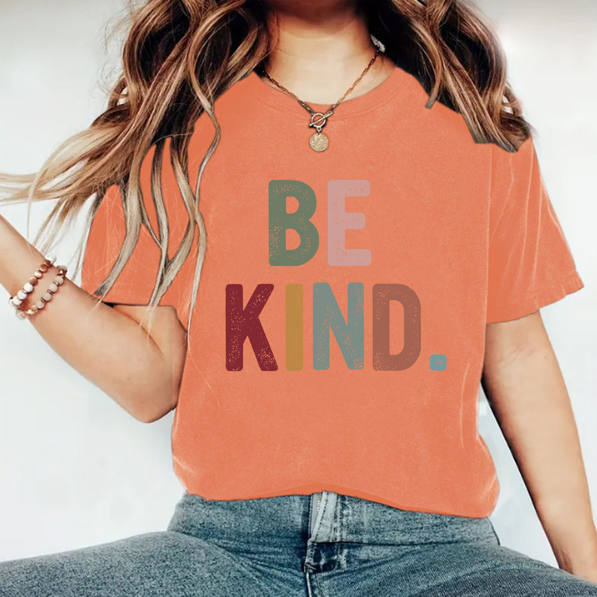 Be Kind Lettering Short Sleeve Tee - Orange