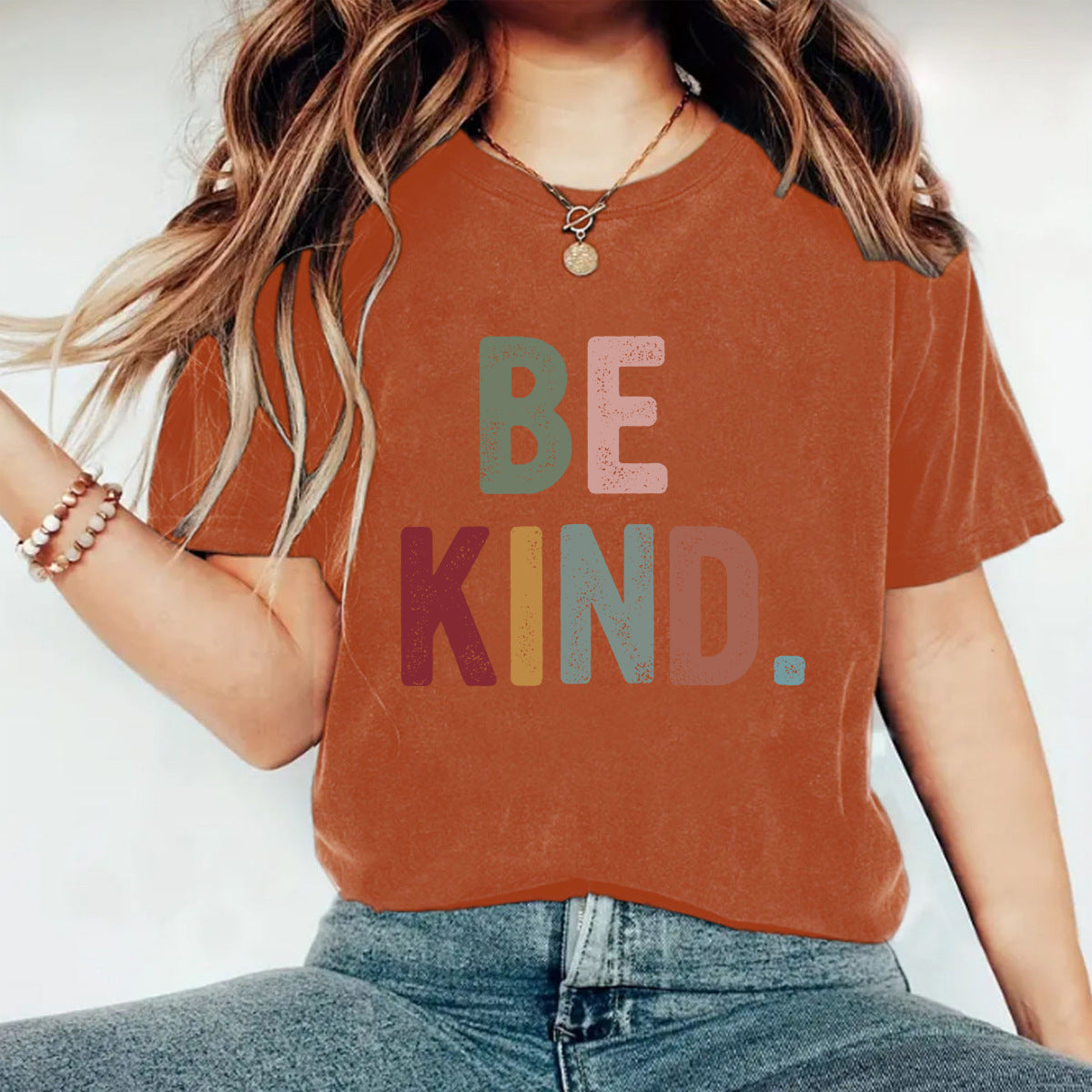 Be Kind Lettering Short Sleeve Tee - Rust
