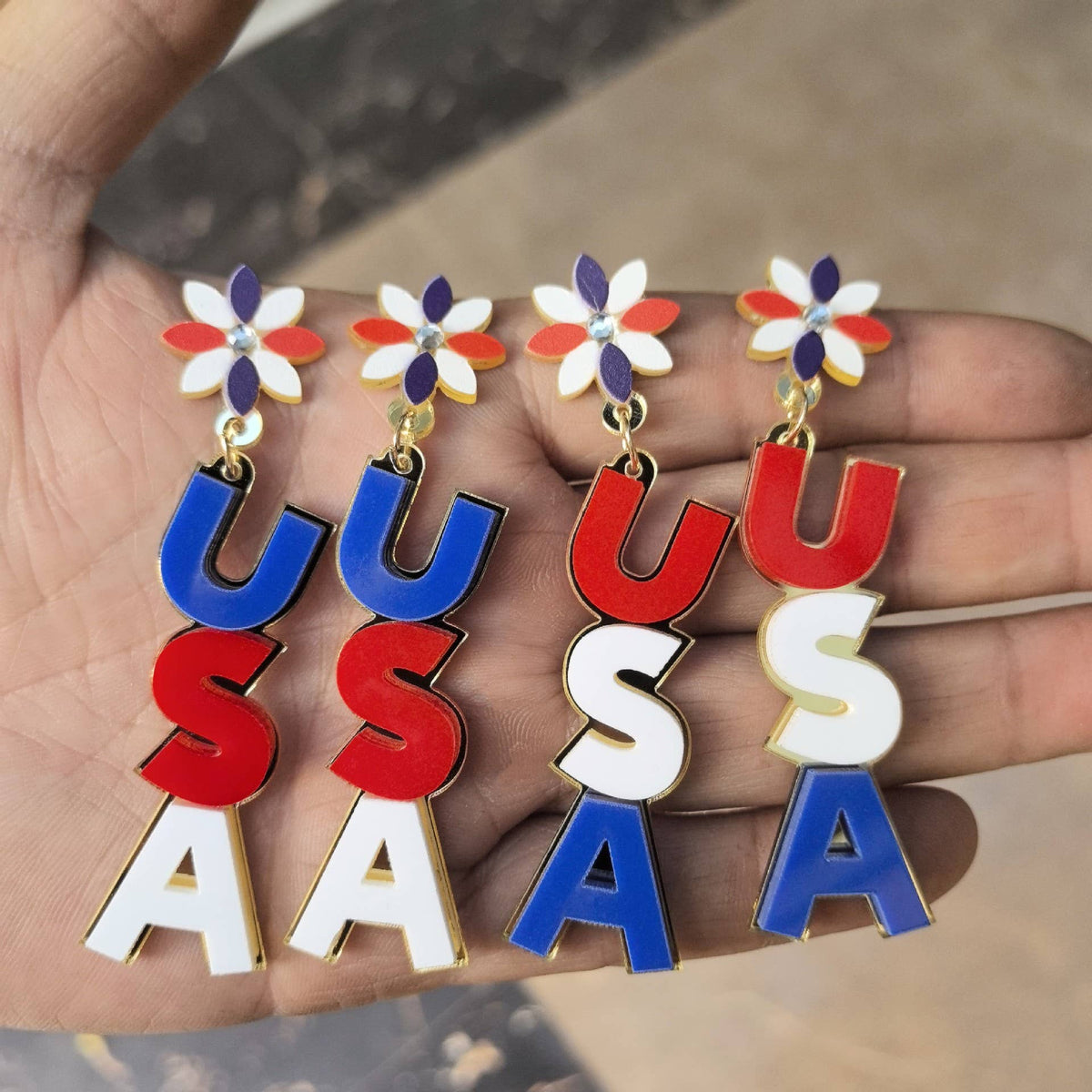 Patriotic Letter Charm Daisy Earrings