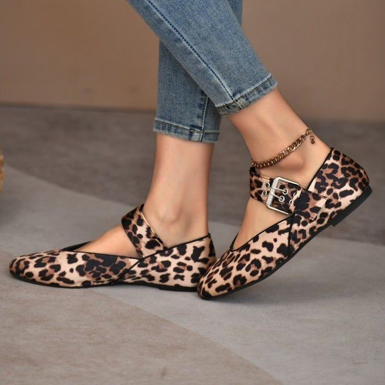 V Cut Grommet Buckle Strap Mary Jane Flats