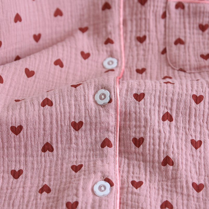 Heart Print Cotton Pajama Short Set - Pink - 4