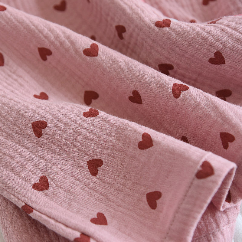 Heart Print Cotton Pajama Short Set - Pink - 5