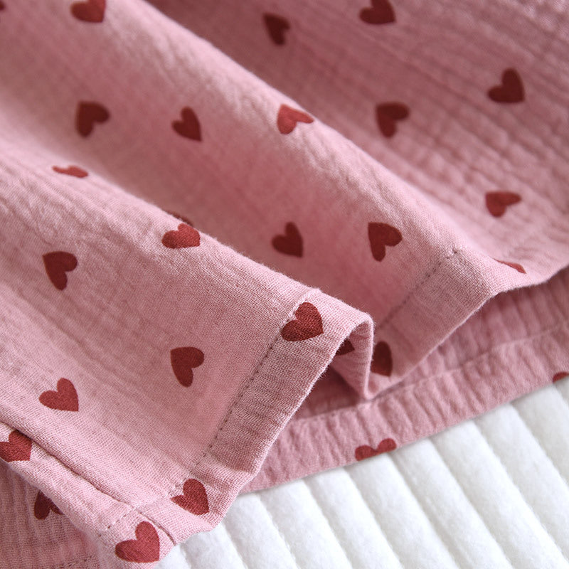 Heart Print Cotton Pajama Short Set - Pink - 6