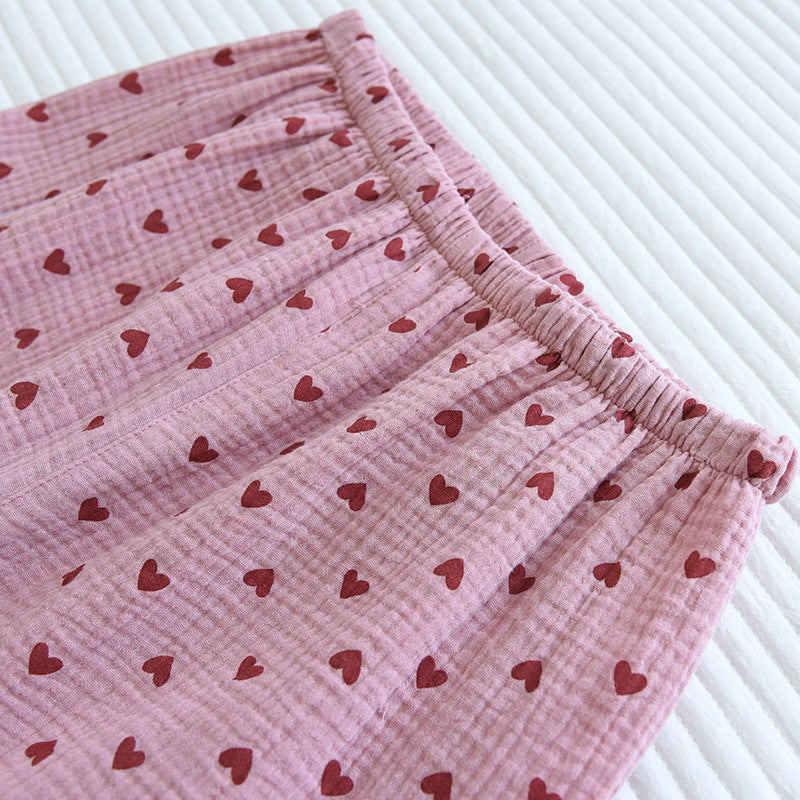 Heart Print Cotton Pajama Short Set - Pink - 8