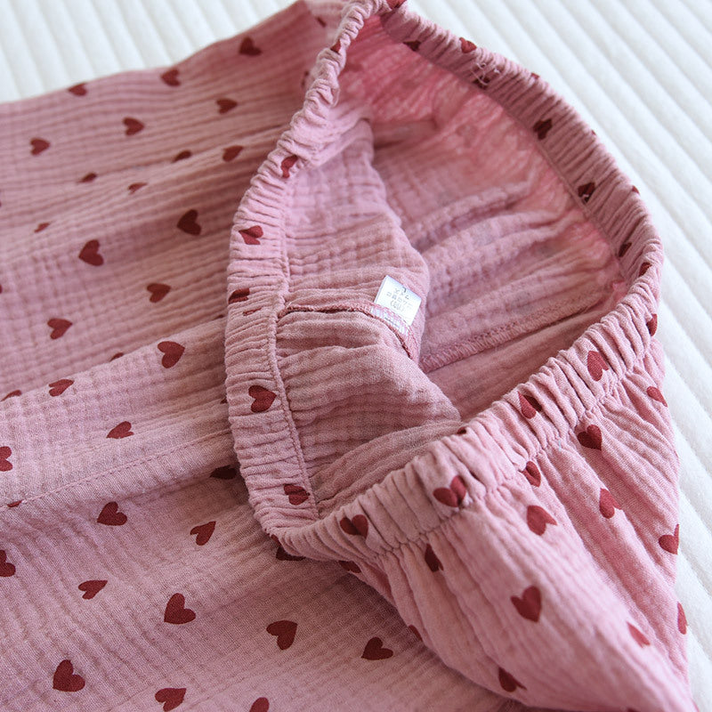 Heart Print Cotton Pajama Short Set - Pink - 9