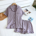 Heart Print Cotton Pajama Short Set - Purple