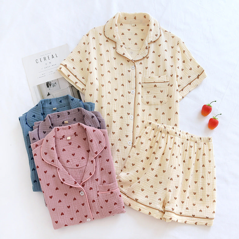 Heart Print Cotton Pajama Short Set