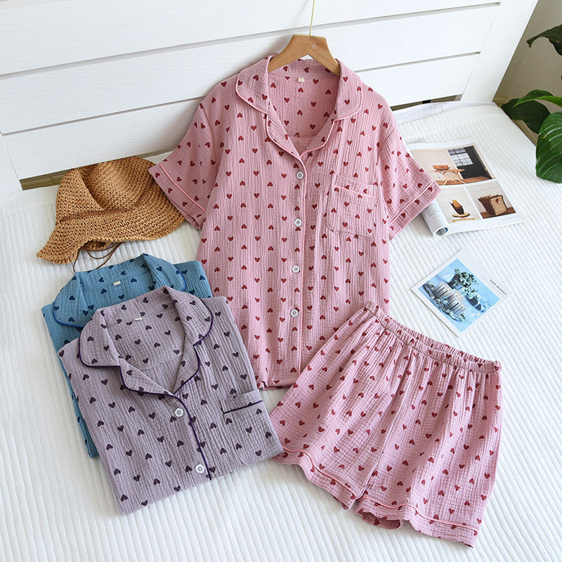 Heart Print Cotton Pajama Short Set - view 1