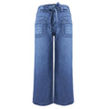 Tie Waist Wide Leg Jeans With Patch Pockets - Blue