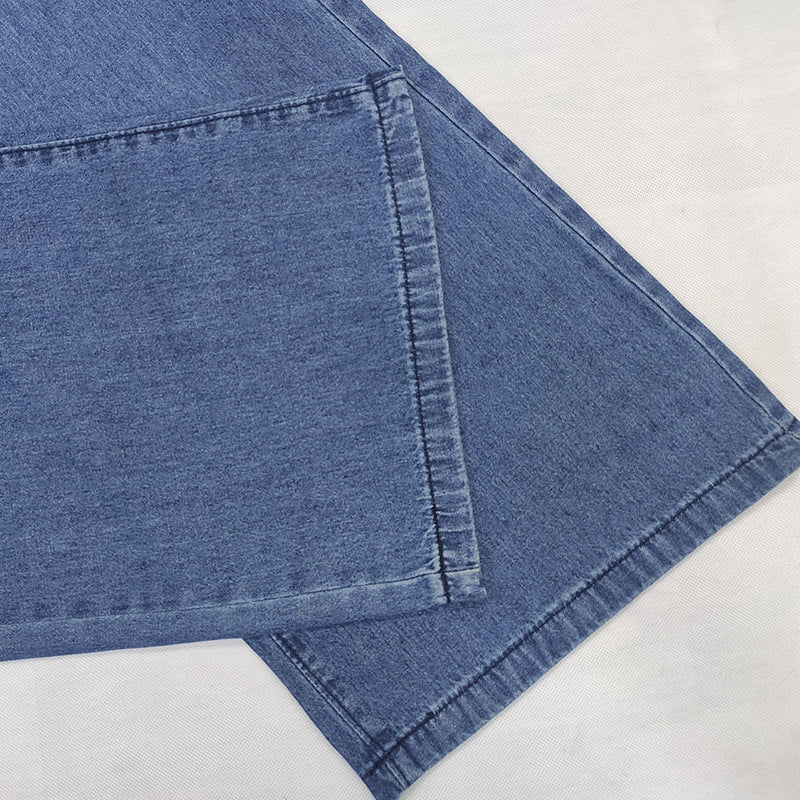 Tie Waist Wide Leg Jeans With Patch Pockets - Blue - 4